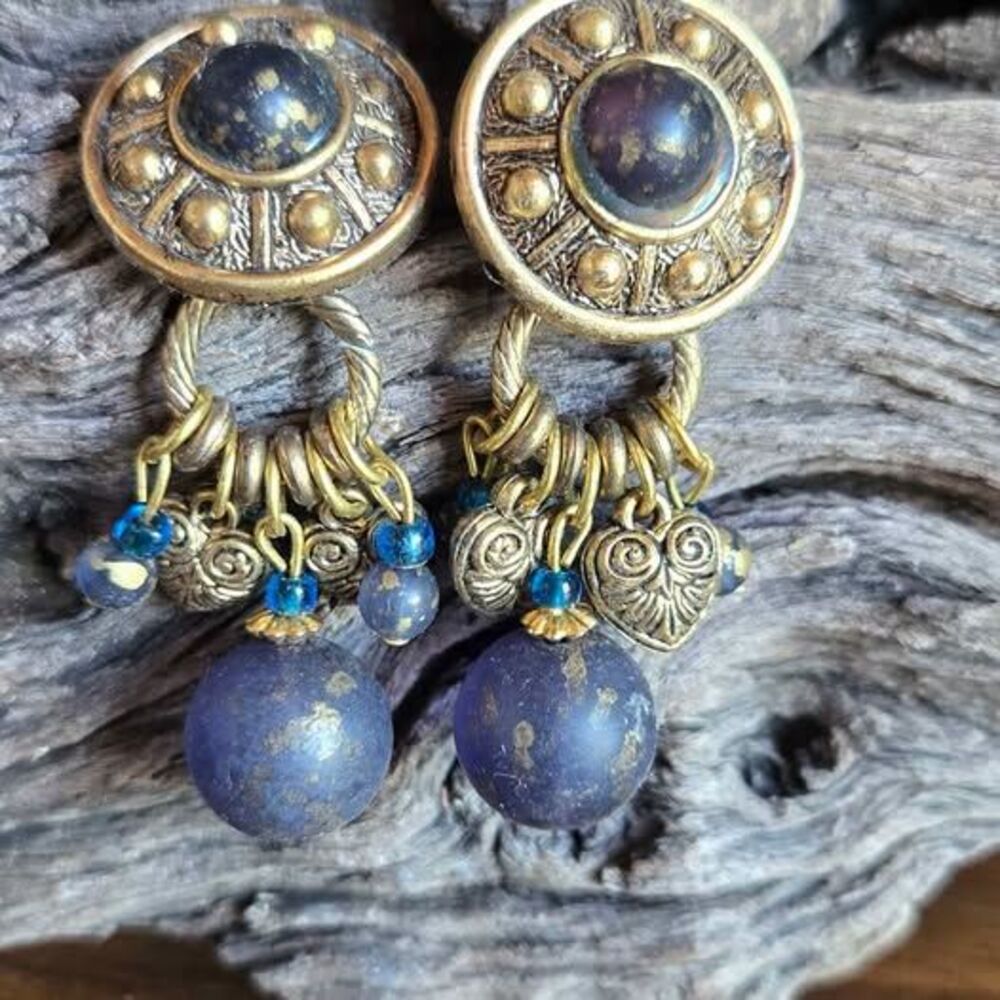 POER000003 | Blue & Gold-Tone Beaded Dangle Earrings